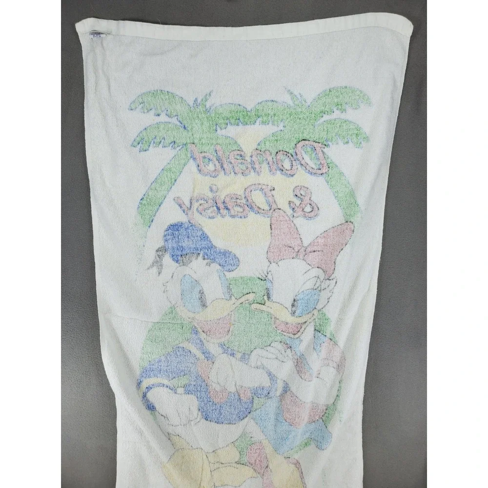 Vintage Franco Disney Donald Daisy Duck Beach Towel USA Printed Pool Love Palms